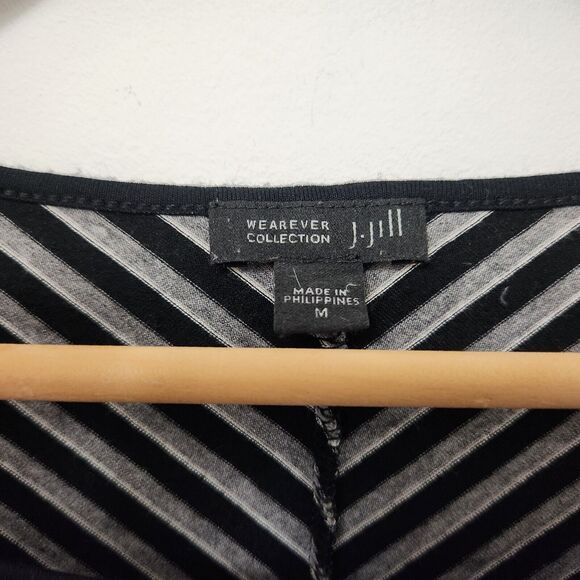 J JILL Women's Black White Striped Stretch Comfort Long Blouse Top Size M - Picture 4 of 7